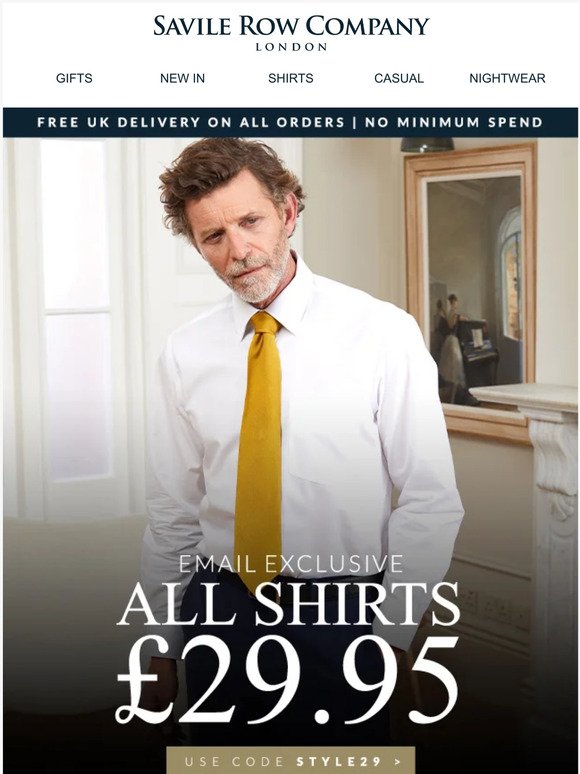 All shirts £29.95 & free UK delivery!