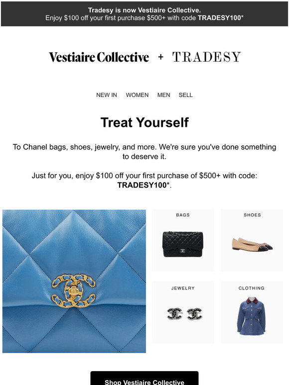 Tradesy: Extra $100 off your next order on Vestiaire Collective!