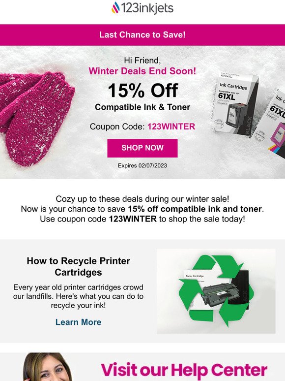 ⏰  Don't pass on this incredible winter sale offer | 15% Off Compatible Ink & Toner