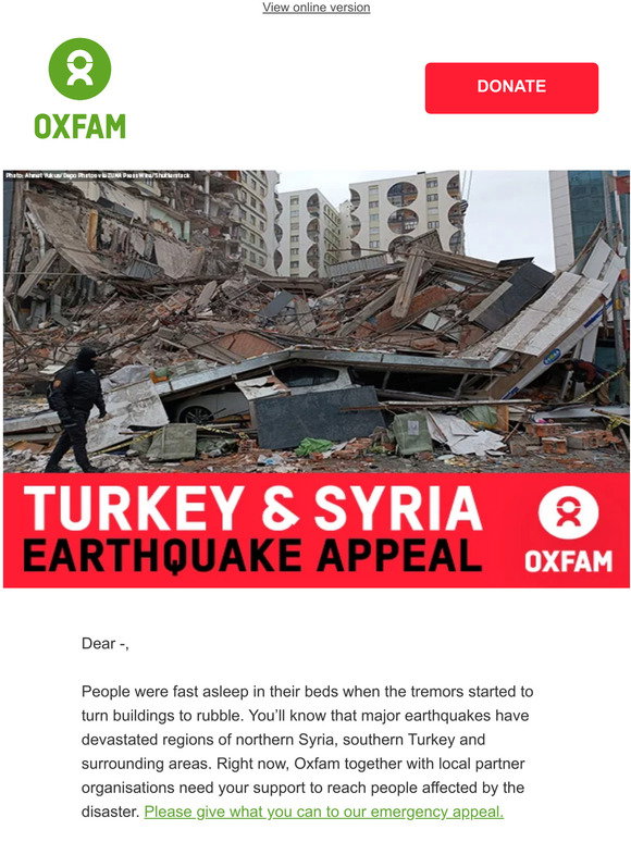 Oxfam URGENT APPEAL Turkey and Syria Earthquake Milled