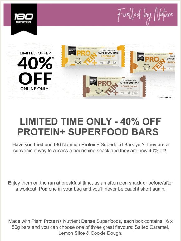 40% off Protein+ Superfood Bars