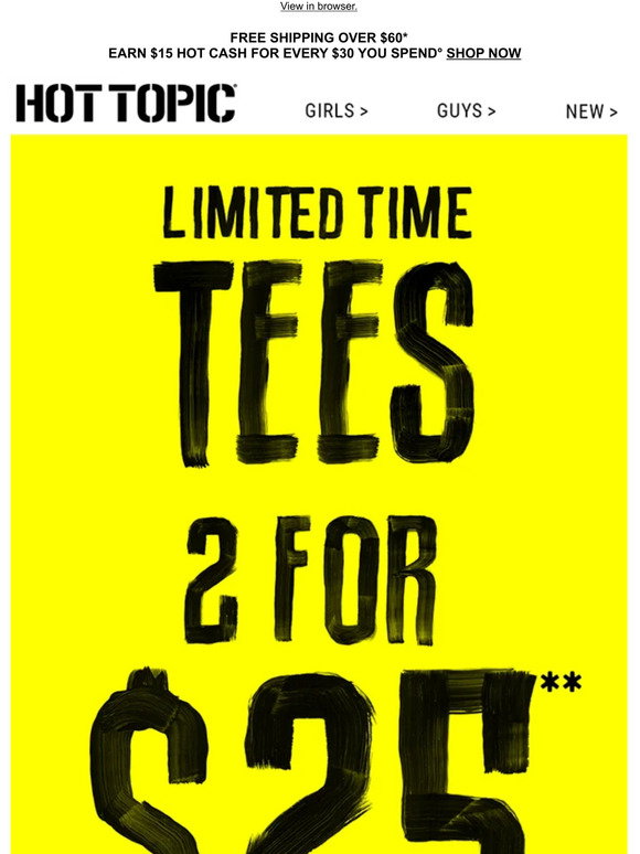 Hot Topic: 2 Tees for $25 🤯 This is not a drill | Milled