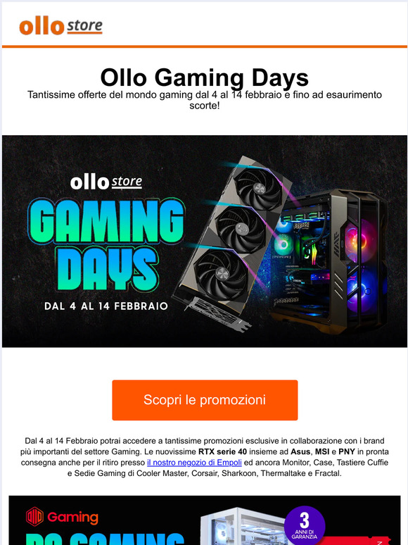 Ollo Gaming Days - dal 4 al 14 febbraio e fino ad esaurimento scorte!