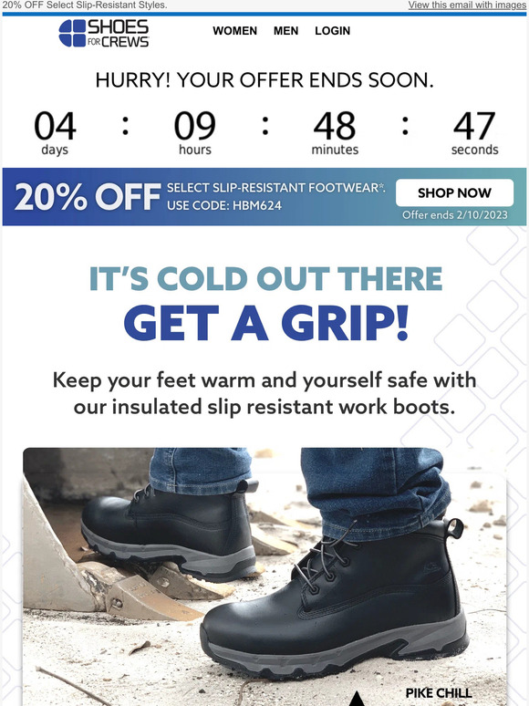 20% Off Select Styles + Shop Non-Slip Insulated Winter Work Boots