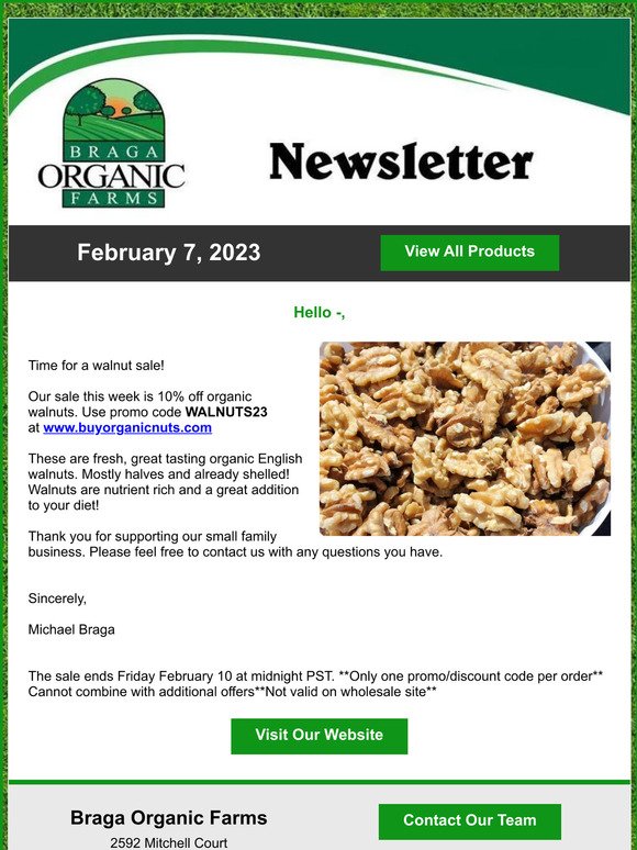 10% off Organic Walnuts!