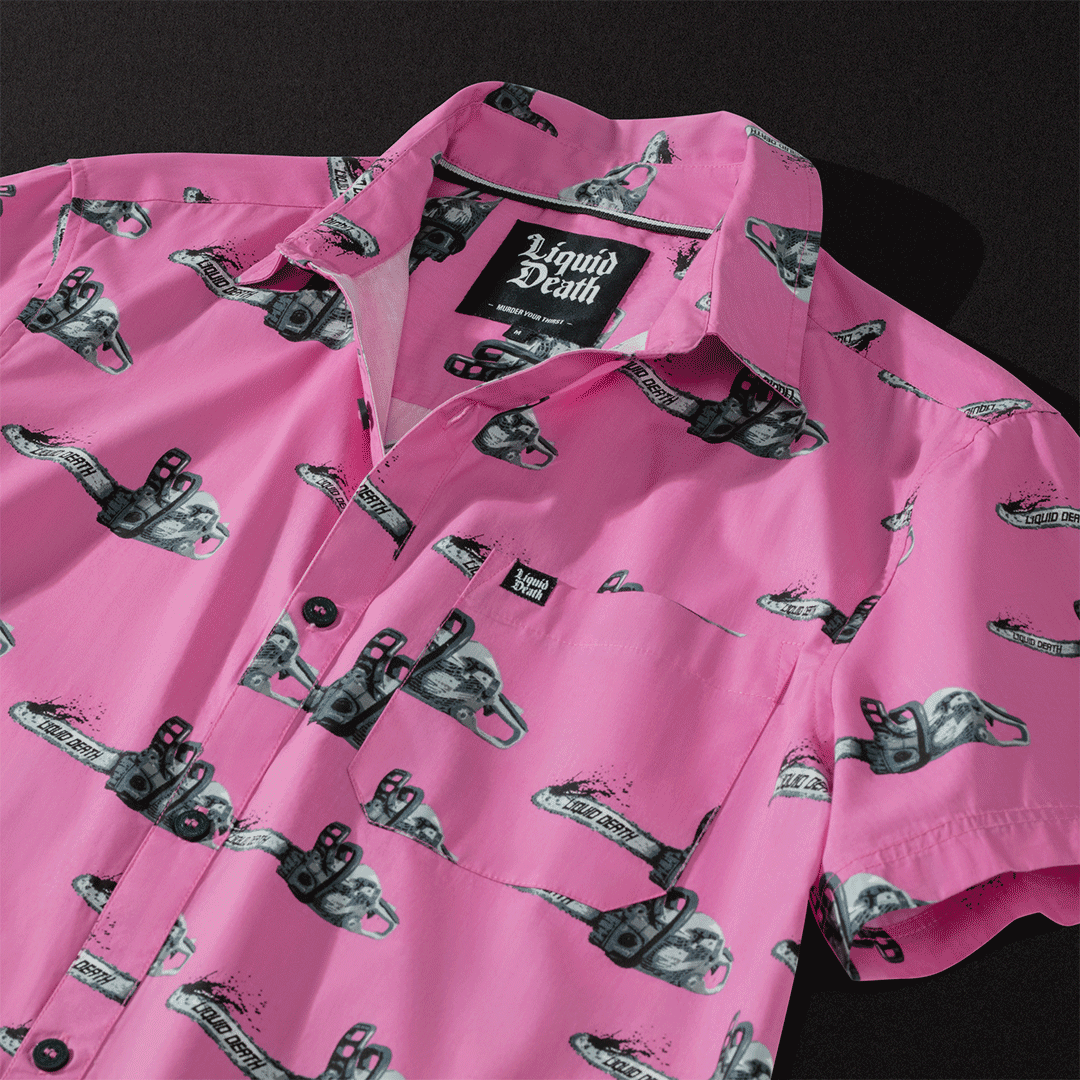 Liquid Death Chainsaw Massacre ButtonUp Milled
