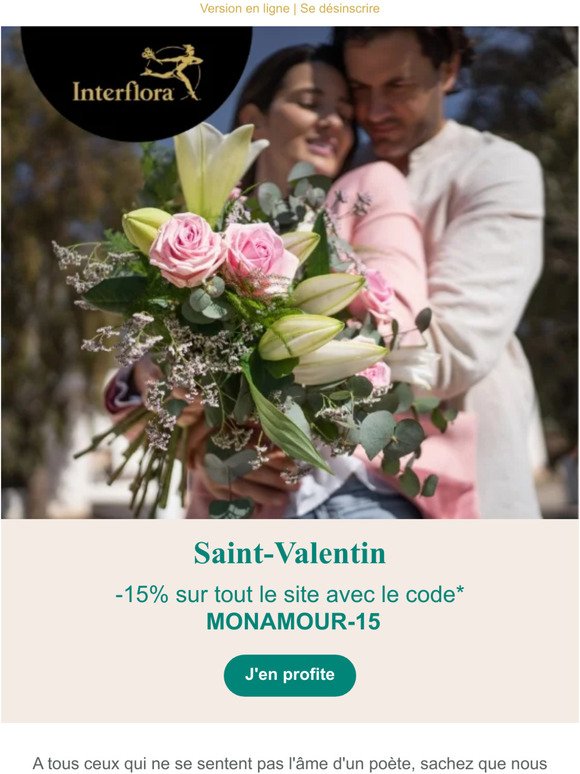 N'oubliez pas : -15% sur votre bouquet de Saint-Valentin !