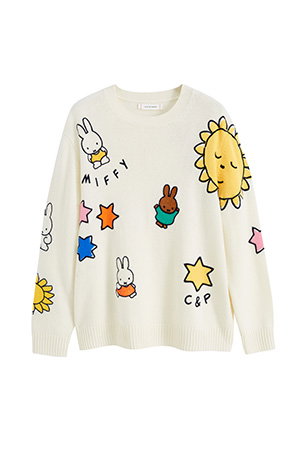 Cream Wool-Cashmere Embroidered Miffy Sweater