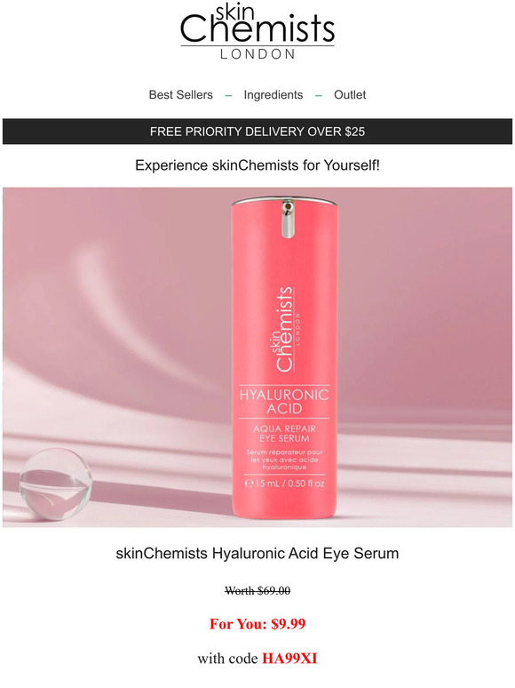 Skin Chemists Next Gen. Hyaluronic Acid only 9.99 Milled