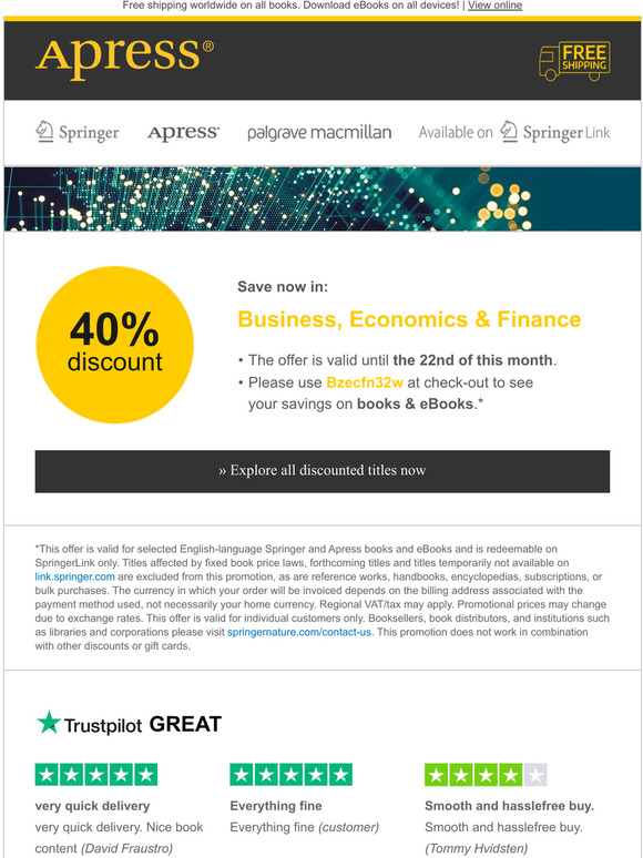 40% off books & eBooks + free shipping
