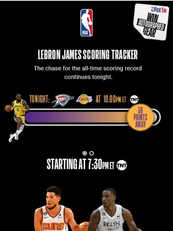 Tonight on TNT Will LeBron break the alltime scoring record