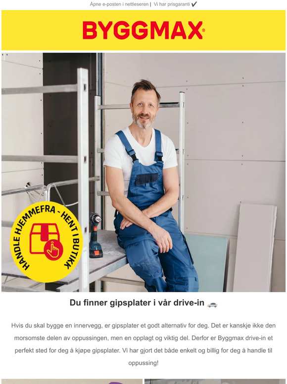 Du finner gipsplater i vår drive-in 🚗
