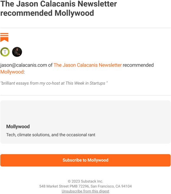 The Jason Calacanis Newsletter recommended Mollywood