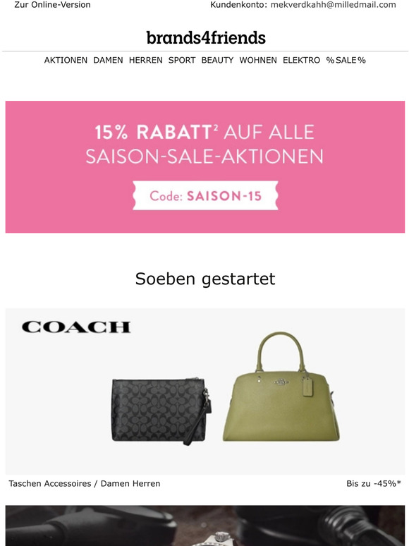 SAISON-SALE: 15% EXTRA! Coach -45% ᎒ Elysee -60% ᎒ Superheroes -60% ᎒ Next Steps -70%