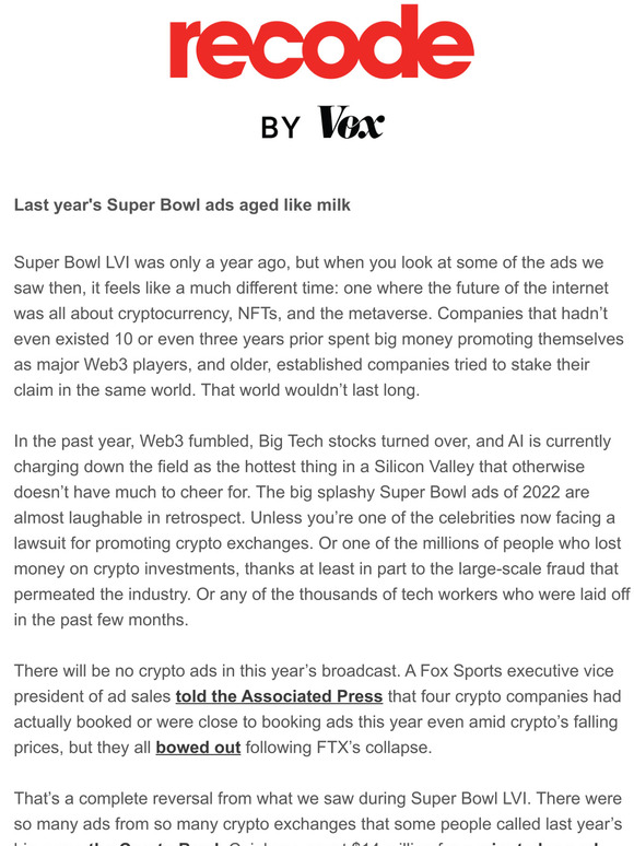 This year's Super Bowl commercials will be crypto-free - Vox