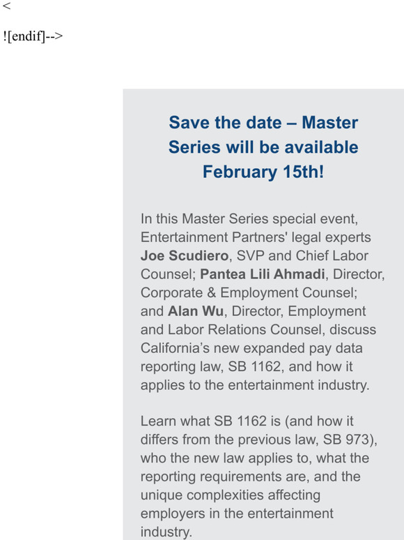 Entertainment Partners SB 1162 Complying with the new California Pay Data Reporting law. Milled