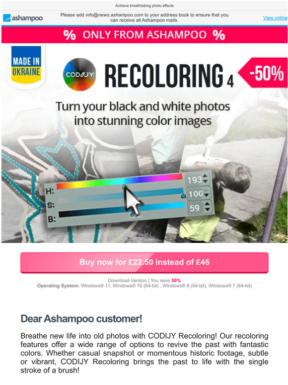 Ashampoo Turn your black and white photos into stunning color images