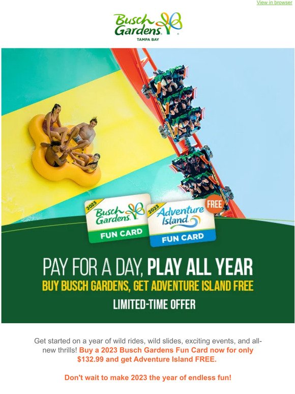 Buy Busch Gardens Now & Get Adventure Island FREE!