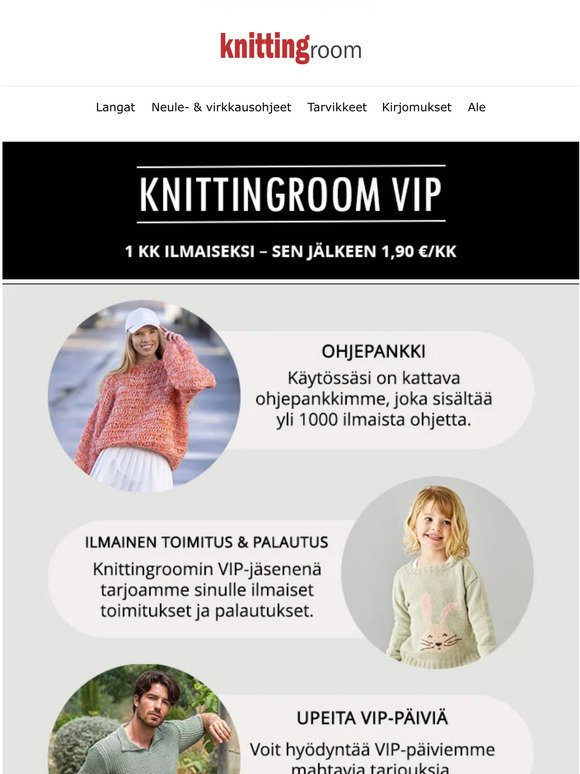 ILMAINEN TOIMITUS ja PALAUTUS – Liity Knittingroomin VIP-jäseneksi 😍