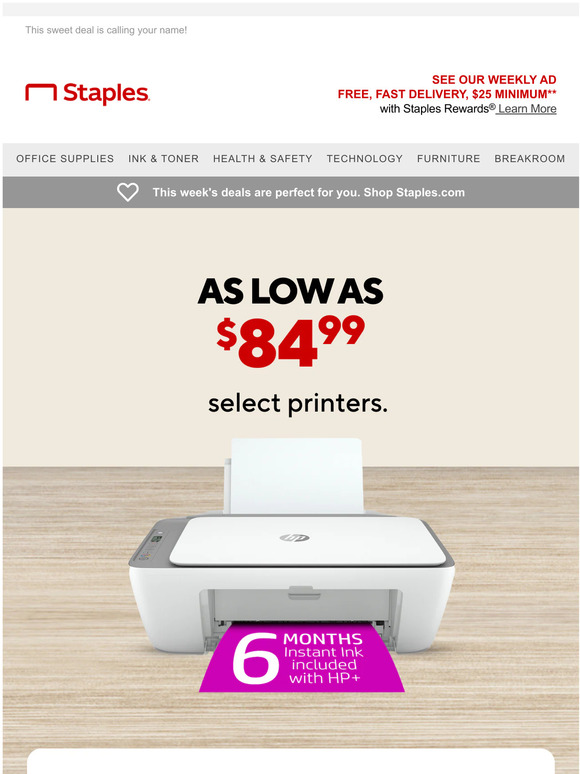 Staples Special announcement Printers as low as 84.99 are just