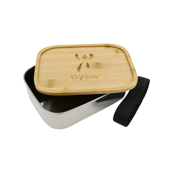 ISYbe Metall-Brotdose Edelstahl mit Bambusdeckel
