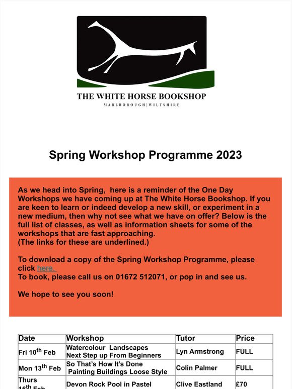 Updated Spring Workshop Programme 2023