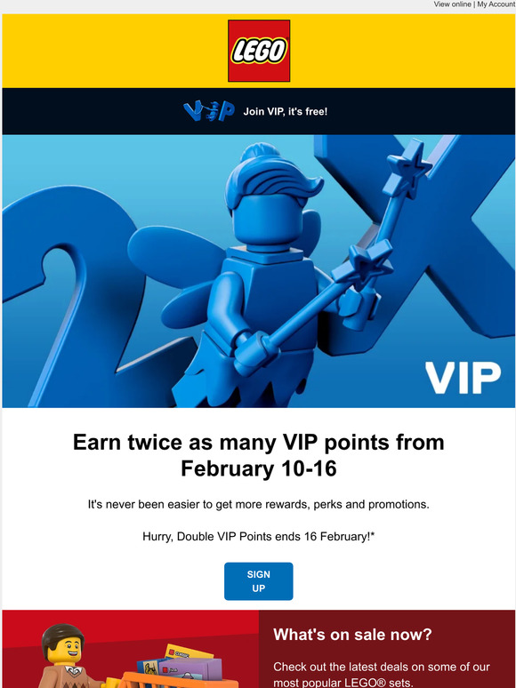 LEGO double VIP points promotion launches February 10