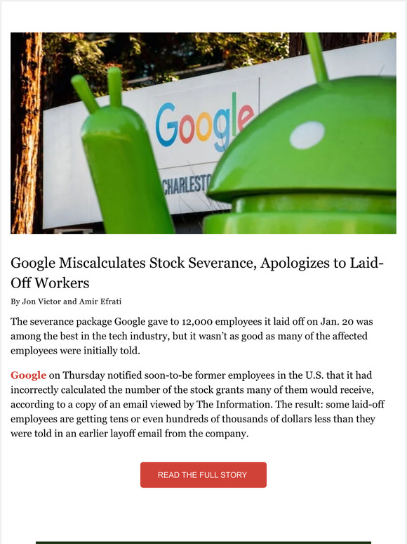 theinformation Google Miscalculates Stock Severance, Apologizes to
