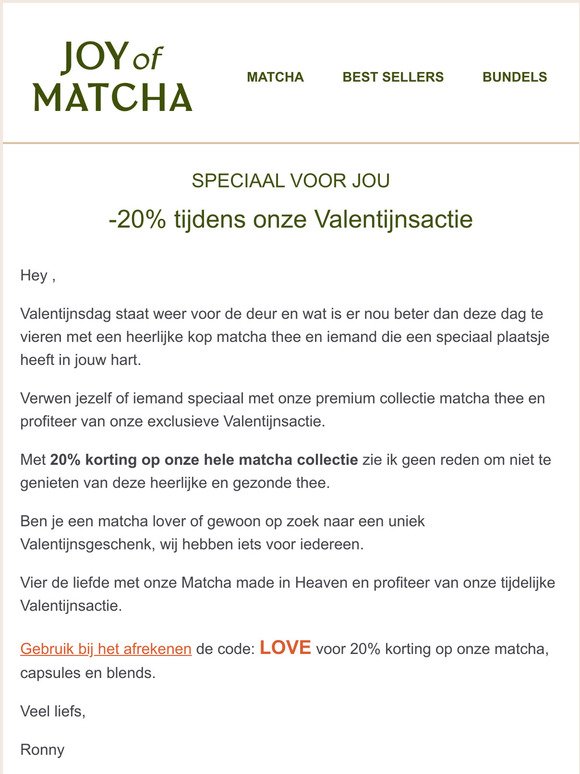 Wat is jouw perfecte match(a) op Valentijnsdag? 💏 Profiteer vandaag van 20% korting op onze romantische cadeau selectie! 🍵💞
