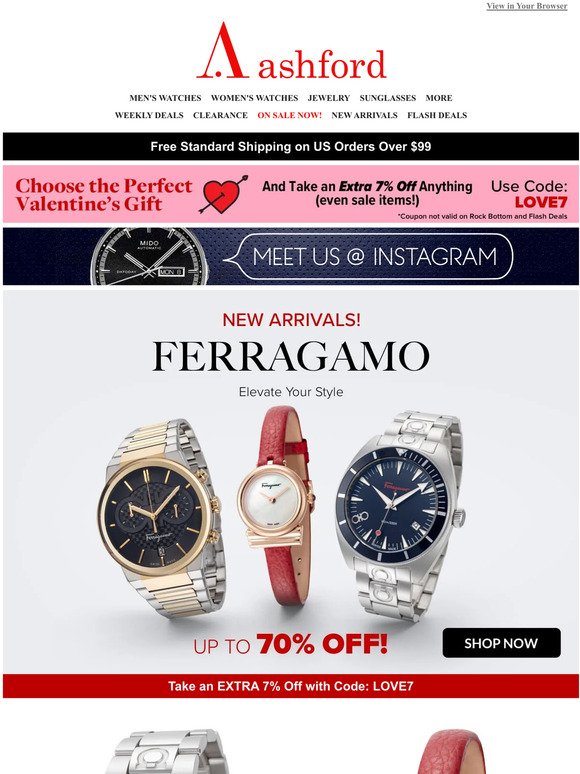 FERRAGAMO watches up to 70% off!