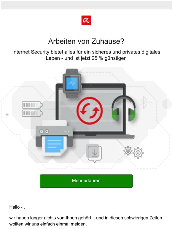 Lange nichts von Ihnen gehört, — . Alles okay?