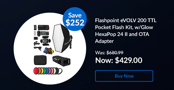 Flashpoint eVOLV 200 TTL Pocket Flash Kit, w/Glow HexaPop 24 II and OTA Adapter