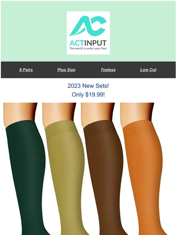 Get ready for warm weather with Actinput's spring sale... 8 Pairs ONLY $29.99！