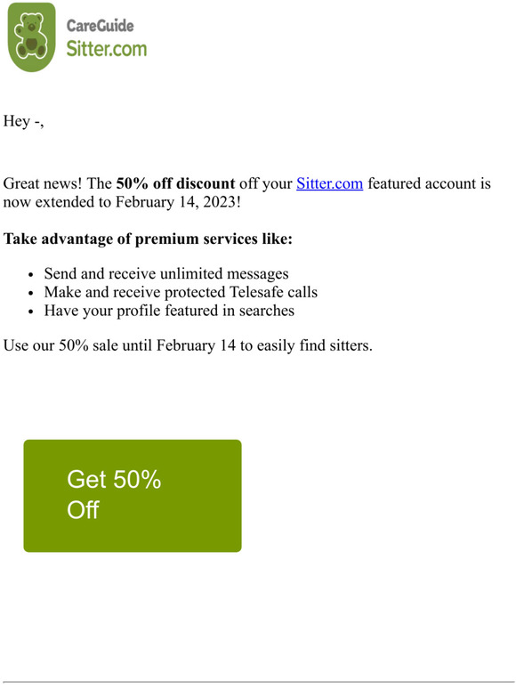 EXTENDED: 50% Off Your Sitter.com Account