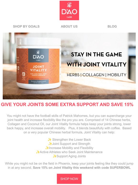 A Super Bowl Weekend Joint Vitality Sale