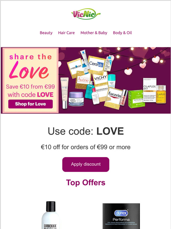 Valentine's Love Sale - €10 coupon code + great offers across various brands
