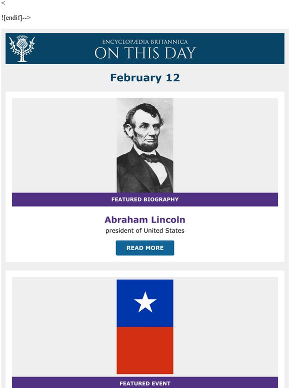 Chile's independence from Spain declared, Abraham Lincoln is featured, and more from Britannica