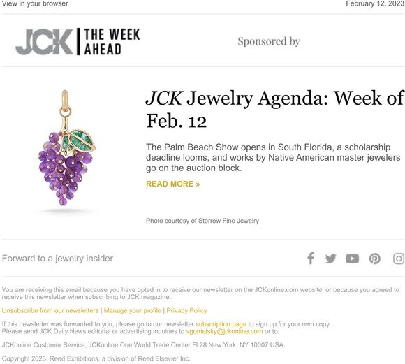 JCK Jewelry Agenda: Week of Feb. 12