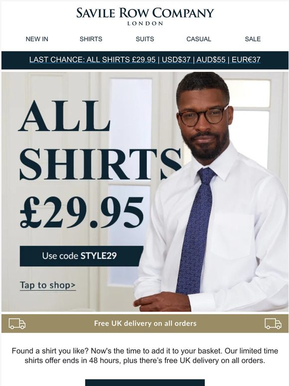 Last chance! All shirts £29.95