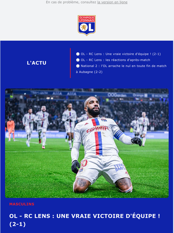 ⚽ Actus OL : OL - RC Lens : Une vraie victoire d'équipe ! (2-1)