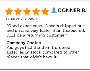 Good experience. Wheels shipped out and arrived way faster than I expected. Will be a returning customer.