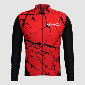 Maillot cycliste EKOÏ manches longues noir rouge shirt maglia jersey XS