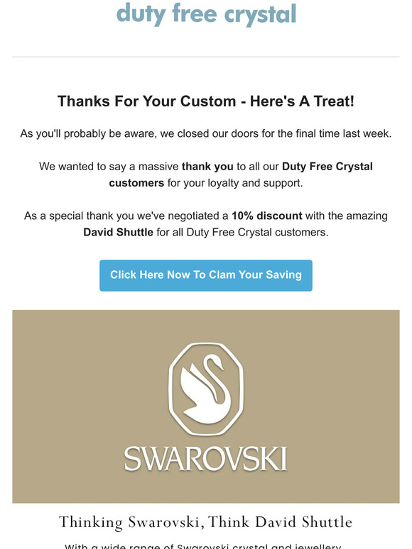 Thank You + 10% Off at David Shuttle