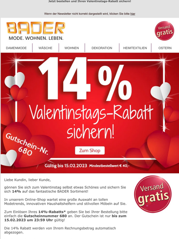 💕 Jetzt 14% Rabatt auf ALLES sichern! Ihr Geschenk zum Valentinstag, liebe Kundin, lieber Kunde! 💕