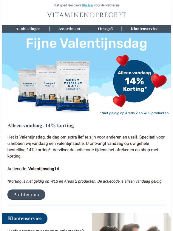 Valentijnsactie: 14% korting op uw bestelling!