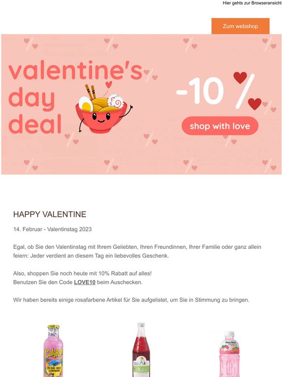 Einkaufen mit 10% Rabatt am Valentinstag 💝