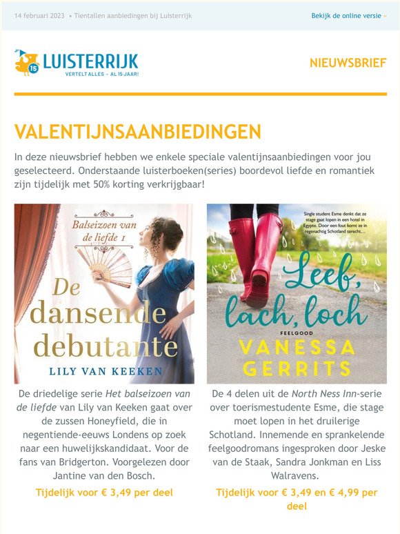 Luisterboeken voor Valentijnsdag, met 50% korting!