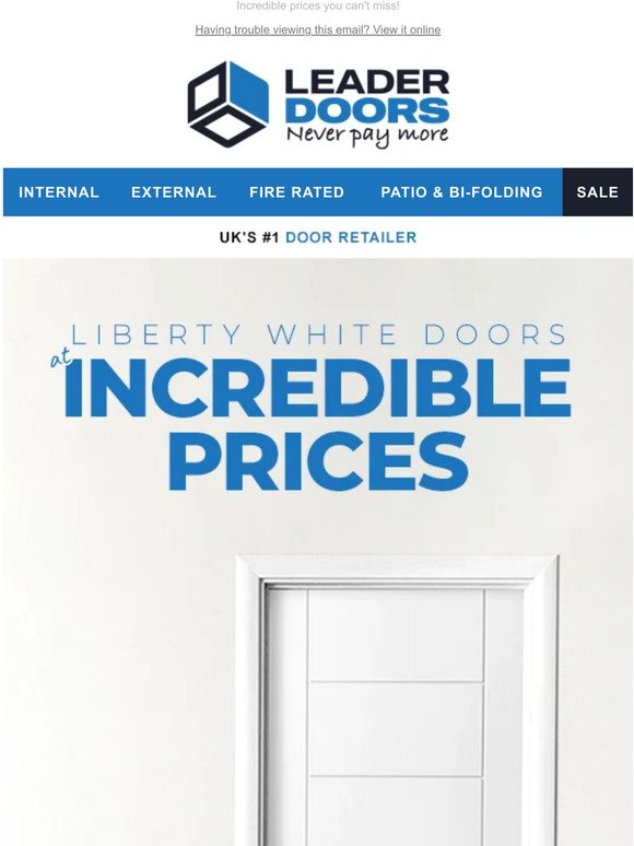 Liberty Doors Internal White Unfinished Farley Door at Leader Doors