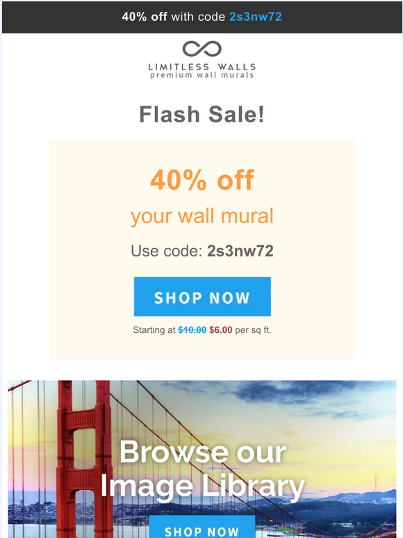 Today only! Save 40% off your mural.