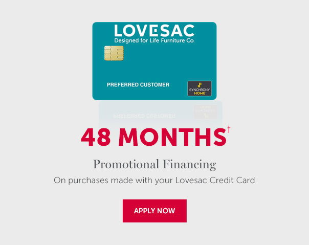 48 Months† | Promotional Financing On purchases made with your Lovesac Credit Card | APPLY NOW >>